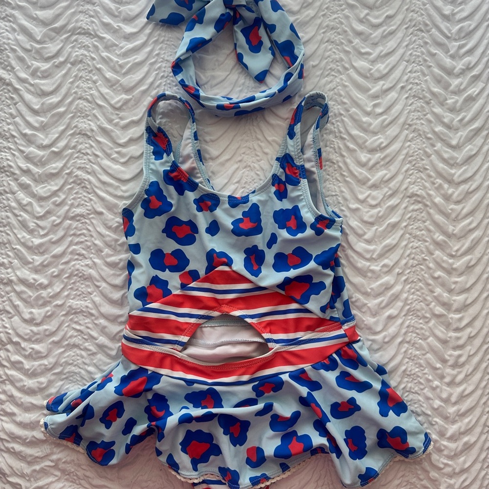 Blue and Red Patterned Swimsuit with Headband BLUEBERRY BAY